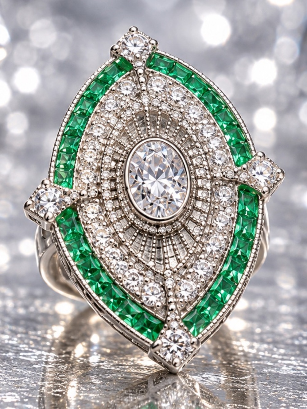 Emerald Green Statement Ring | Vintage Glam Crystal Cocktail Ring | Luxury